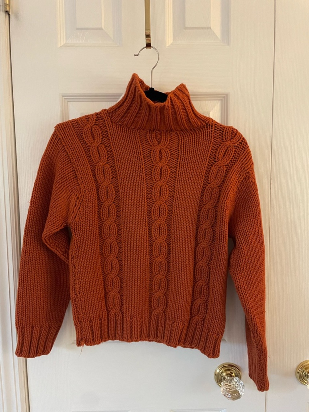Rust Orange Cable Knit Turtleneck Sweater